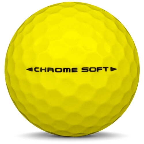 Golfboll av modellen Callaway Chrome Soft i 2019 års version med gul färg från sidan